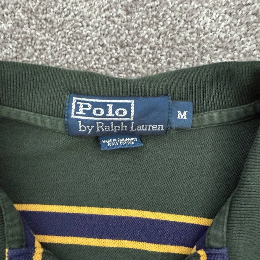 Polo By Ralph Lauren PRL Mens M Striped Long Sleeve Polo Green Yellow VTG Y2K